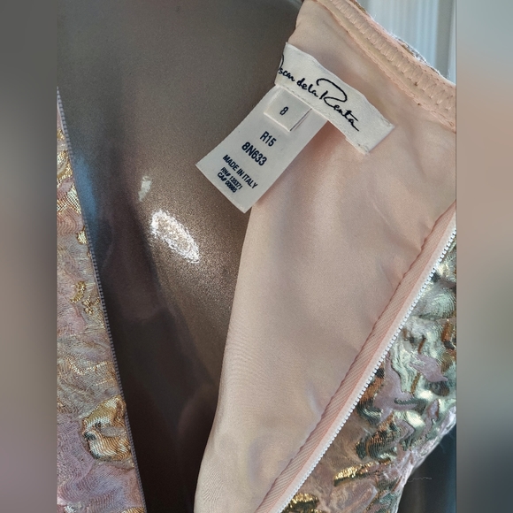 $3,890 OSCAR DE LA RENTA SILK LINED GORGEOUS PINK GOLD BROCADE RUNWAY DRESS 8 - Picture 9 of 11